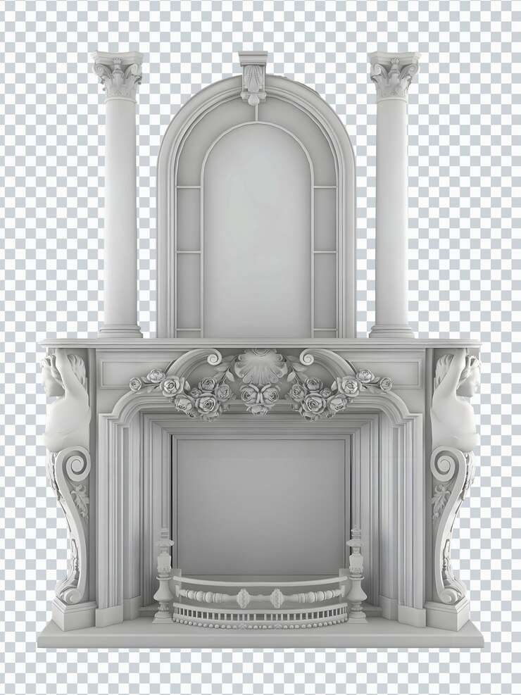 Engraving classic white chimney mockup isolated. Transparent.