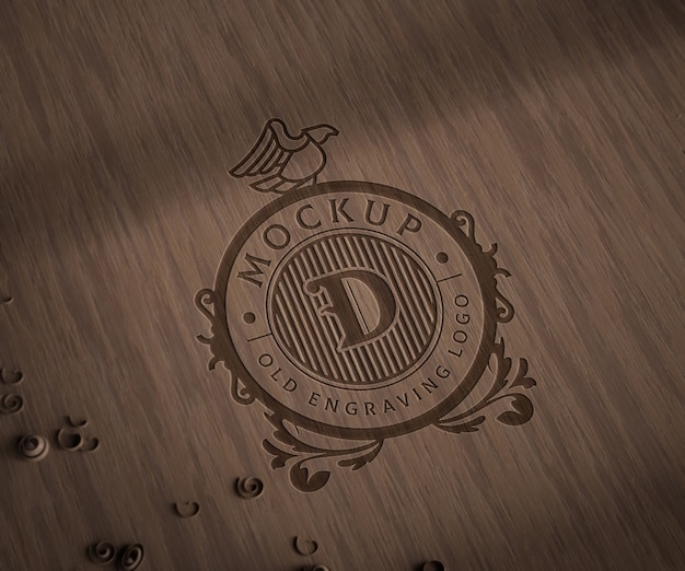 PSD engraving mock-up on worn woody texture