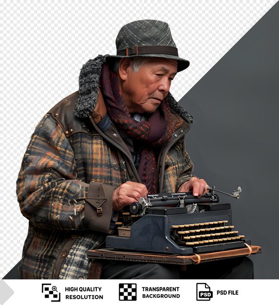 PSD engrossed writer who types on an old typewriter png