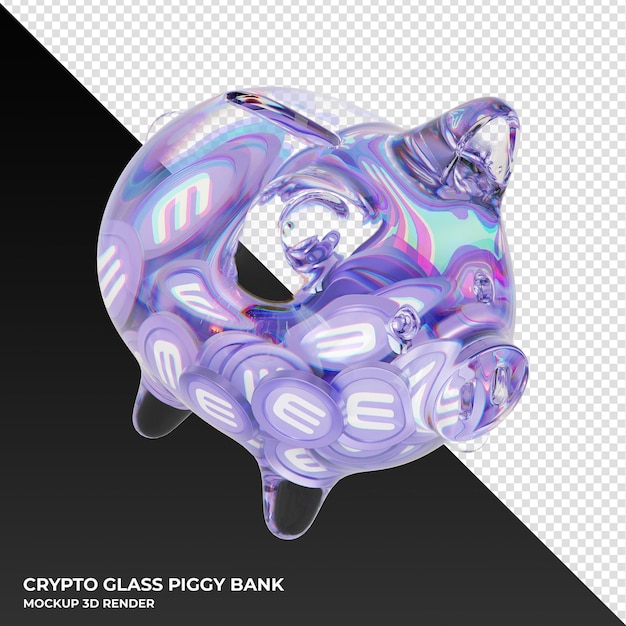 enjin coin enj glass piggy bank with crypto coins 3d illustration