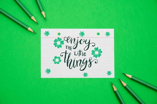 Enjoy the little quote on floral white paper and green background