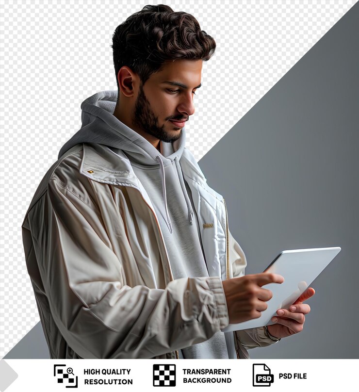 PSD enjoying the benefits of tablet technology a handsome young man working on his digital table psd png