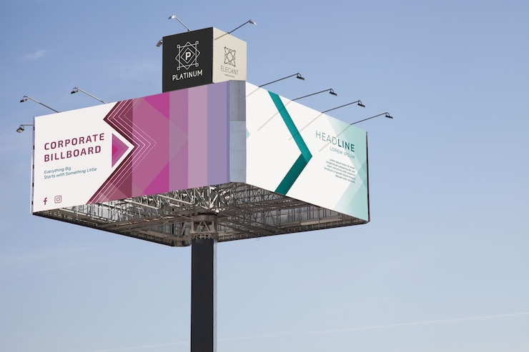 PSD enorme billboard mockup op blauwe hemelachtergrond