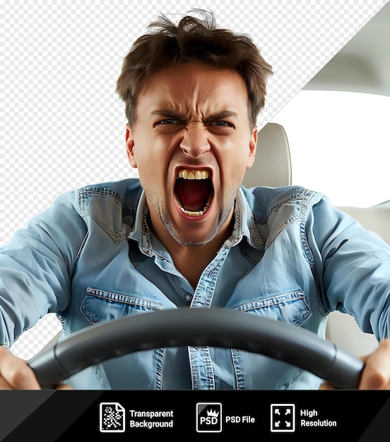 PSD enraged driver who yells in traffic while sitting in a car png psd