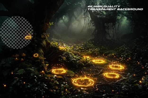 PSD enter the realm of fae with glowing fairy circles enchant on transparent background