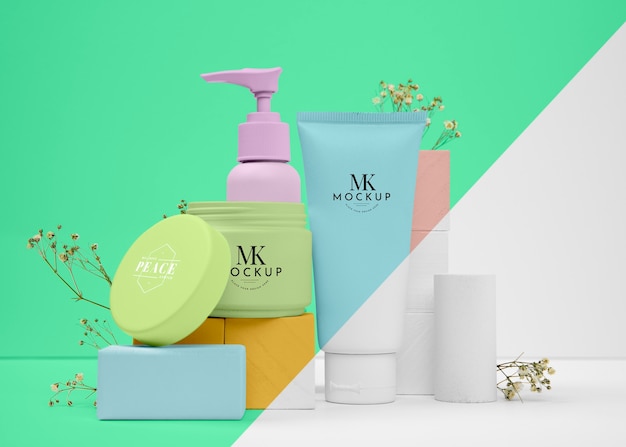 PSD entire set of beauty products bottles mock-up