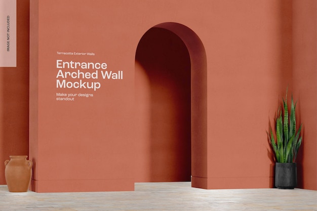 PSD entrance arched wall mockup, perspective