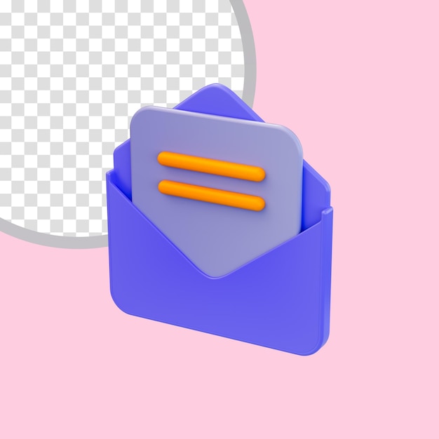 봉투 문서 아이콘 열린 편지 Gmail 이메일 및 중요한 파일 시트에 대한 3d 렌더링 개념