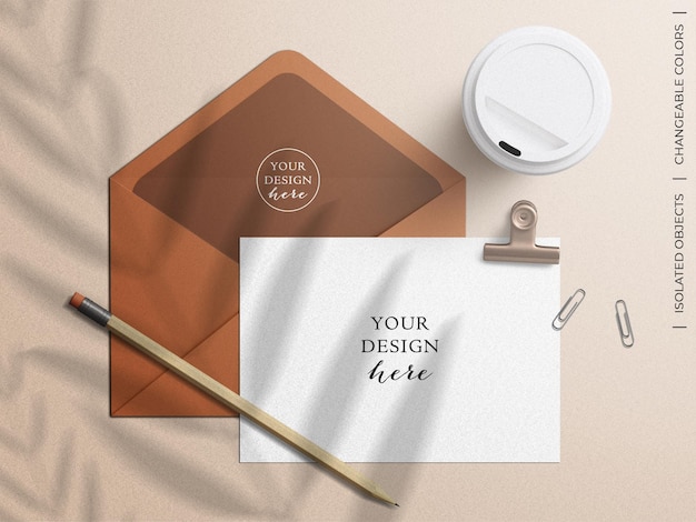 Envelope and greeting postcard mockup