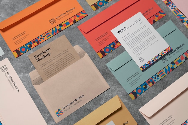 PSD Дизайн макета конверта с геометрическими фигурами
