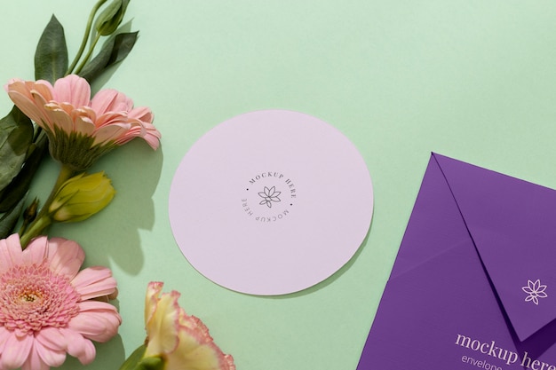 Envelope mock-up with card and flowers