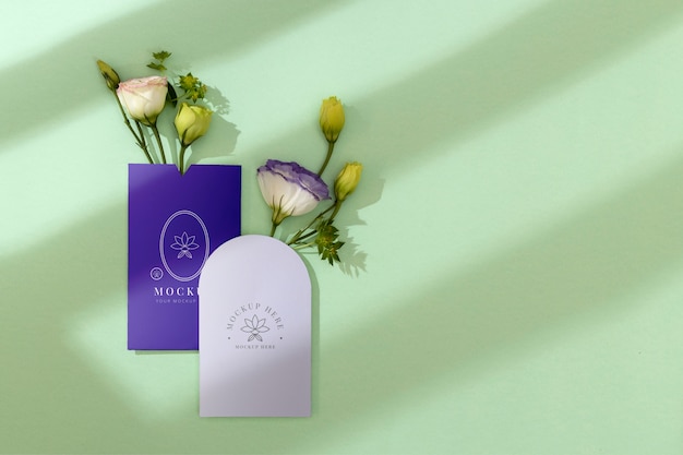 PSD envelope mock-up with card and flowers