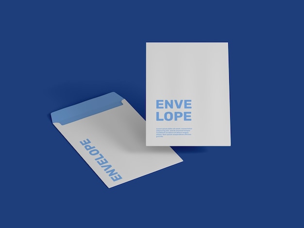 Envelope mockup 3d render vista anteriore e posteriore