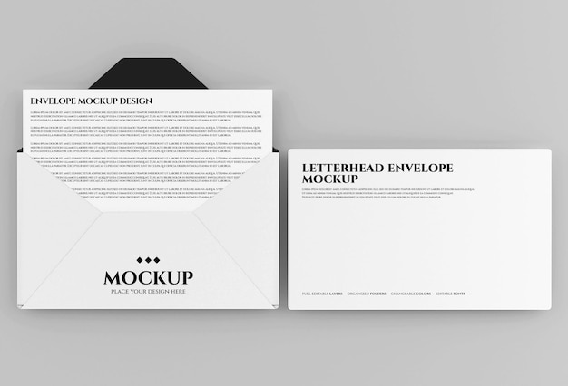 Envelope mockup design in 3d rendering