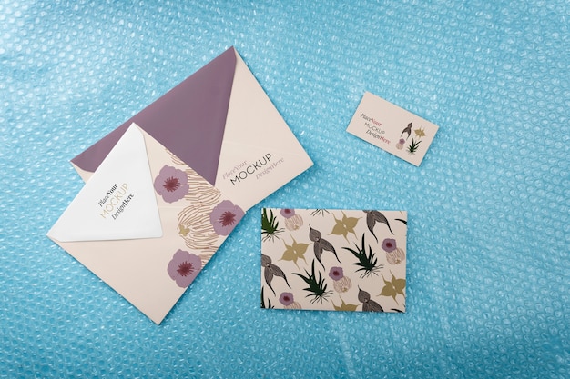 Envelope stationery mock-up with bubble wrap background