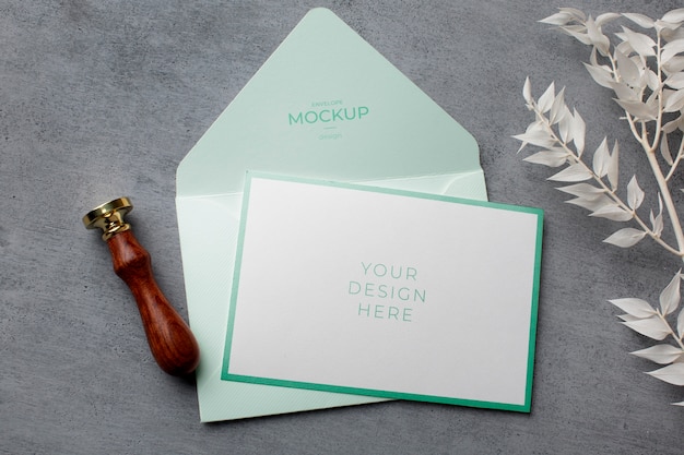 PSD envelope still life mock-up design with classy decor