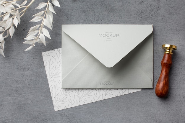 PSD envelope still life mock-up design with classy decor