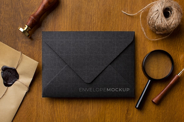 PSD envelope still life mock-up design with classy decor