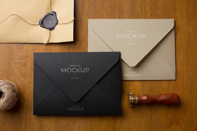 PSD envelope still life mock-up design with classy decor