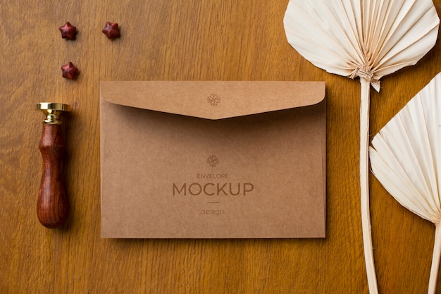 PSD envelope still life mock-up design with classy decor