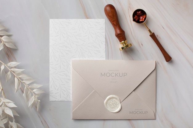 PSD envelope still life mock-up design with classy decor