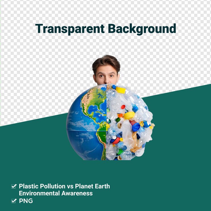 PSD environmental impact of plastic pollution on earth transparent background png