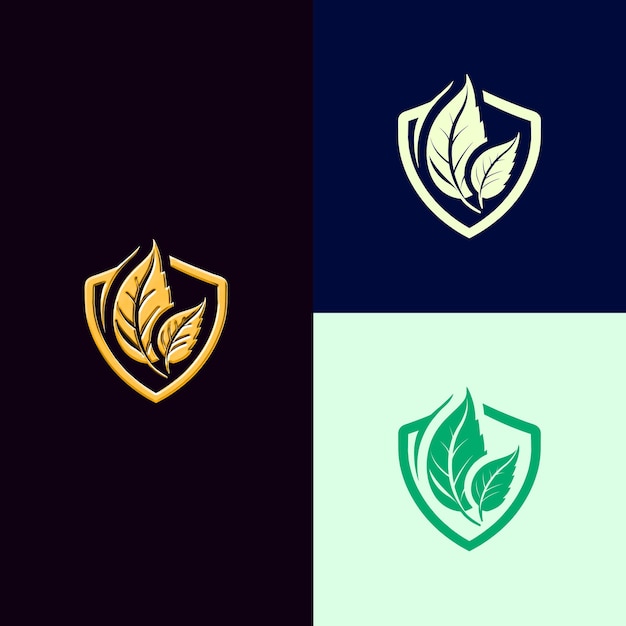 environmental leadership award logo with a leaf and a shield creative and unique vector designs