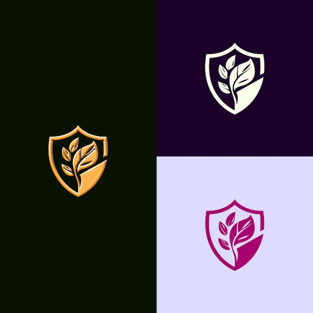 environmental leadership award logo with a leaf and a shield creative and unique vector designs