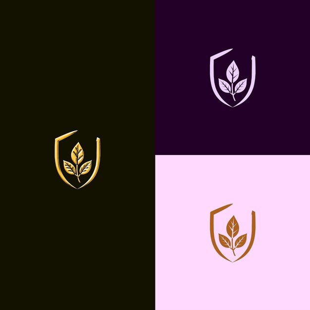 environmental leadership award logo with a leaf and a shield creative and unique vector designs