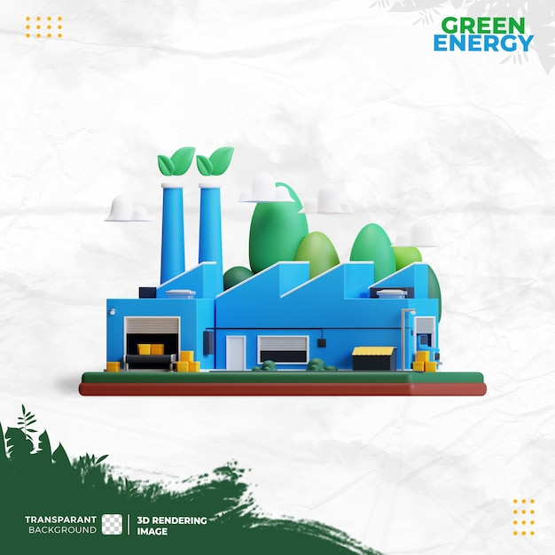 PSD environmentally friendly factory 3d green energy icon clean energy