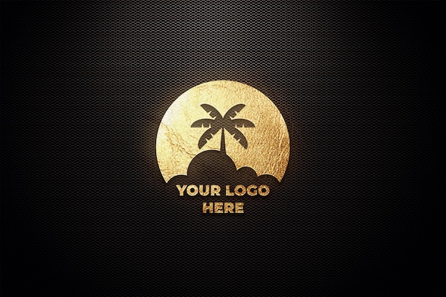 Mockup con logo luminoso in lamina d'oro modificabile epico