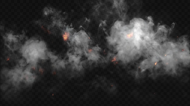 epic smoke and fire spark overlay isolated on transparent background for explosive visual impact