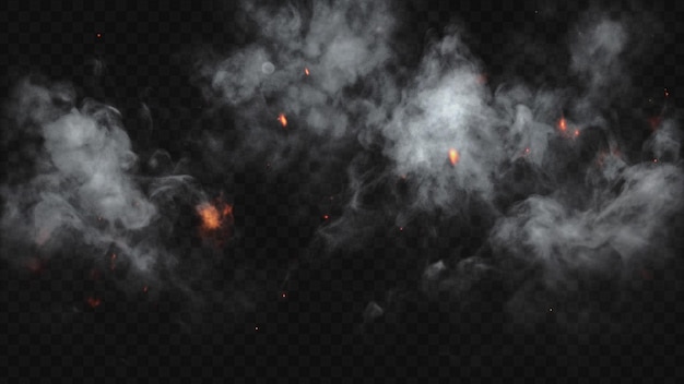 epic smoke and fire spark overlay isolated on transparent background for explosive visual impact
