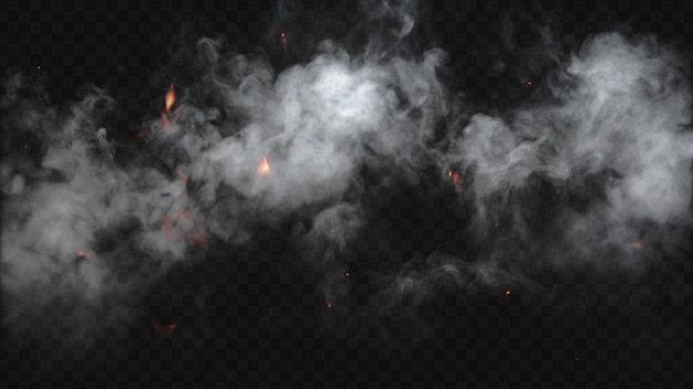epic smoke and fire spark overlay isolated on transparent background for explosive visual impact