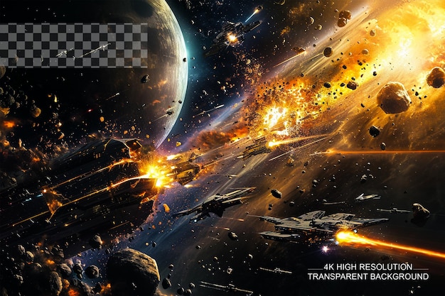 An epic space battle an image of a spectacular cosmic clash on transparent background