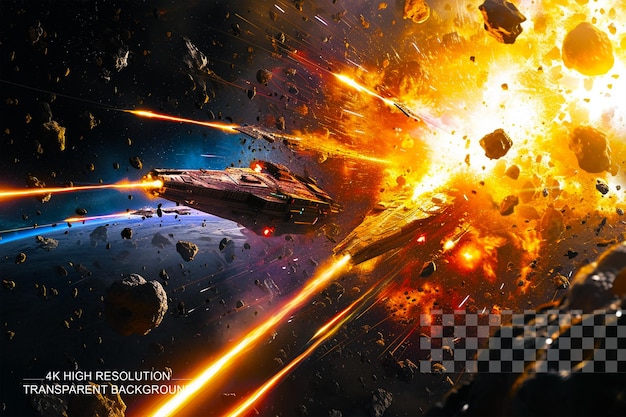 PSD an epic space battle an image of a spectacular cosmic clash on transparent background