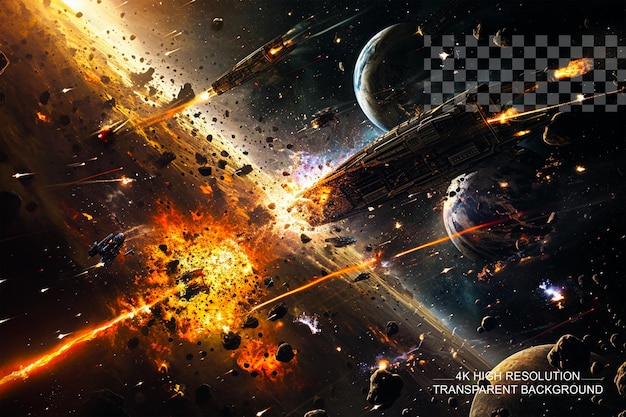 PSD epicka bitwa kosmiczna obraz spektakularnego starcia kosmicznego na przezroczystym tle