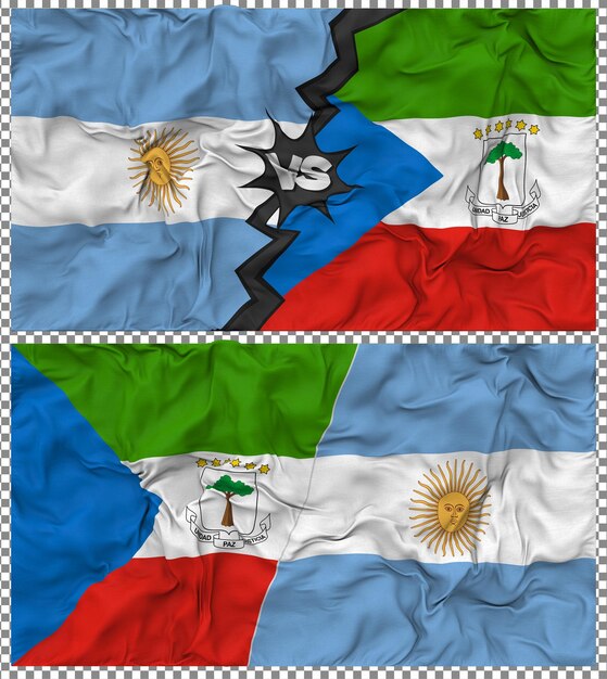 Equatoriaal-Guinea versus Argentinië Halve gecombineerde vlag Cloth Bump Texture 3D Rendering