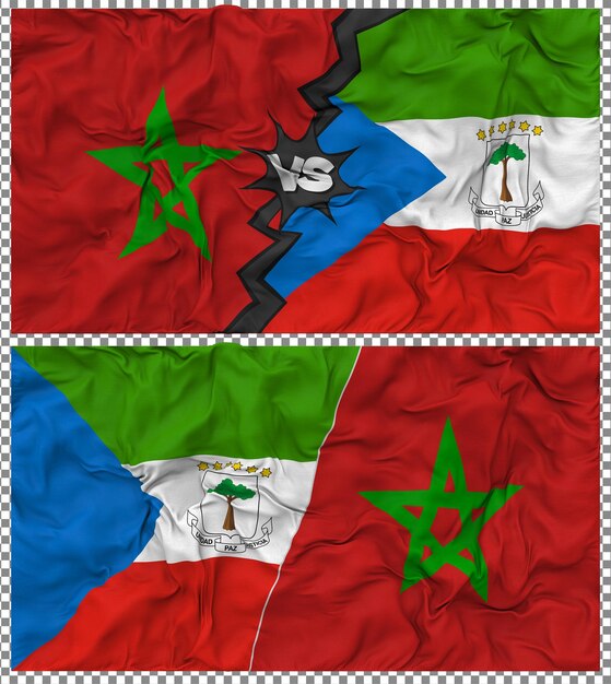 Equatoriaal-Guinea versus Marokko Halve gecombineerde vlag Cloth Bump Texture 3D Rendering