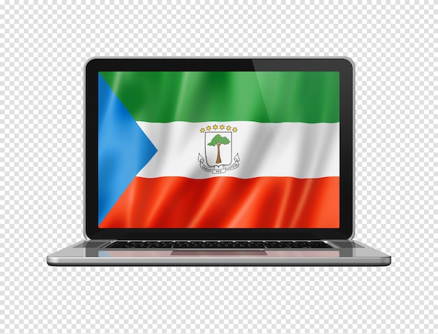 Equatorial Guinea flag on laptop screen isolated on white 3D illustration