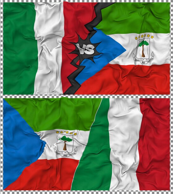 equatorial guinea vs italy half combined flag cloth bump texture 3d rendering