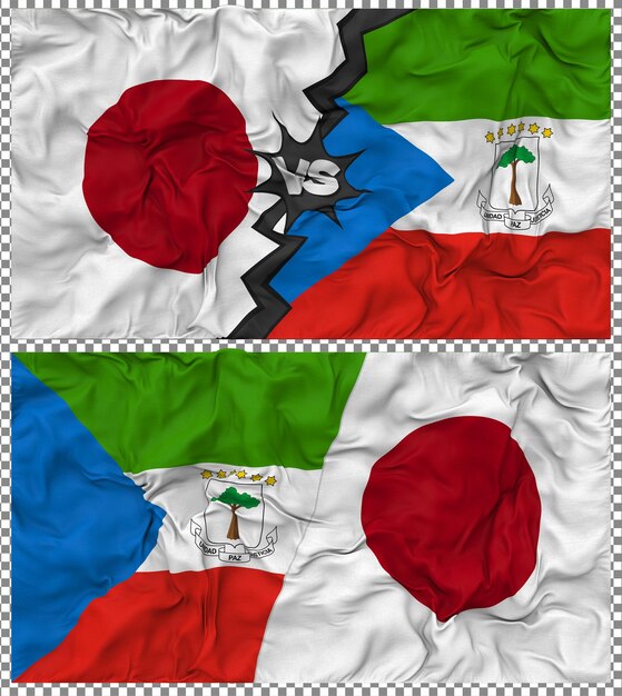 equatorial guinea vs japan half combined flag cloth bump texture 3d rendering
