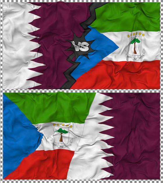 equatorial guinea vs qatar half combined flag cloth bump texture 3d rendering