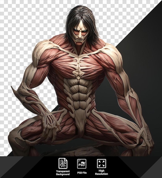 PSD eren yeager from attack on titan depicted in a transparent background png clipart with a bent leg and black hair visible in the foreground png psd