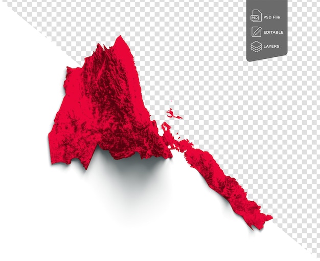 PSD eritrea map with the flag colors red and yellow shaded relief map 3d illustration
