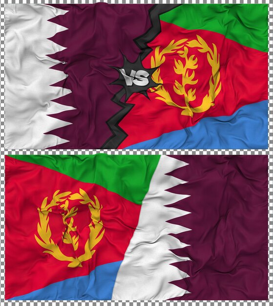 Eritrea versus Qatar Halve gecombineerde vlag Cloth Bump Texture 3D Rendering