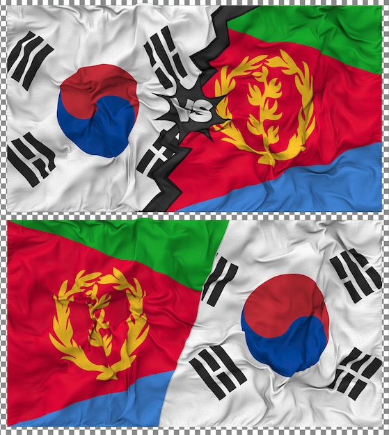 Eritrea vs Korea Południowa Półkombinowana Flaga Cloth Bump Texture Rendering 3D