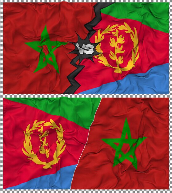 eritrea vs morocco half combined flag cloth bump texture 3d rendering