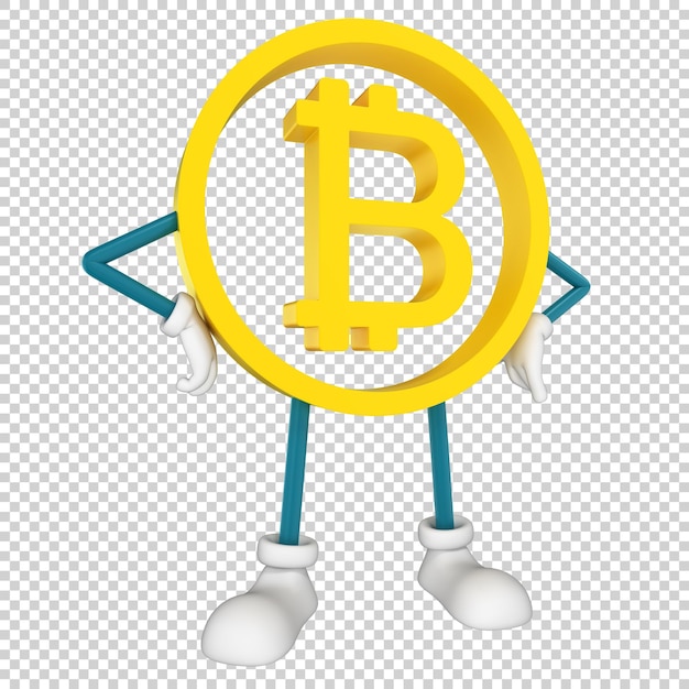 PSD ernstige bitcoin karakter 3d-rendering