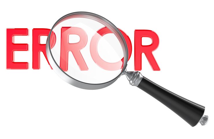 PSD error under magnifying glass mistake detection debugging quality control system analysis or software issues concepts 3d rendering isolated on transparent background